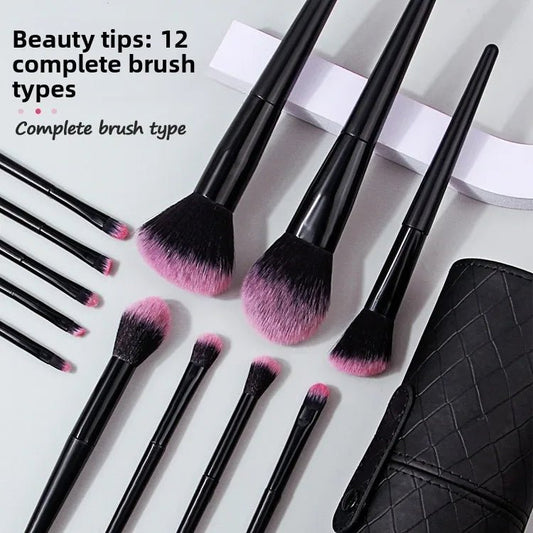 12-Piece Black Makeup Brush Set — Vacation-Ready Brushes for Full Face Application - Christy's Beauty & Tingz LLC