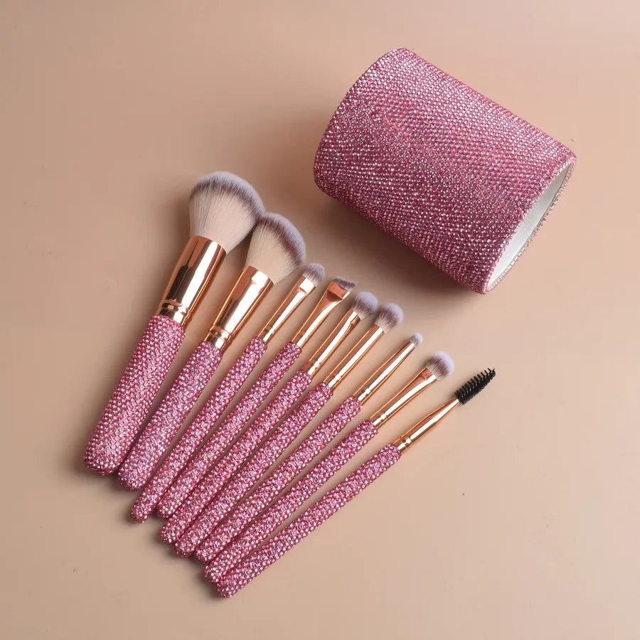 9-Piece White Makeup Brush Set with Wooden Handles — Nylon Bristles for Professional Use - Christy's Beauty & Tingz LLC