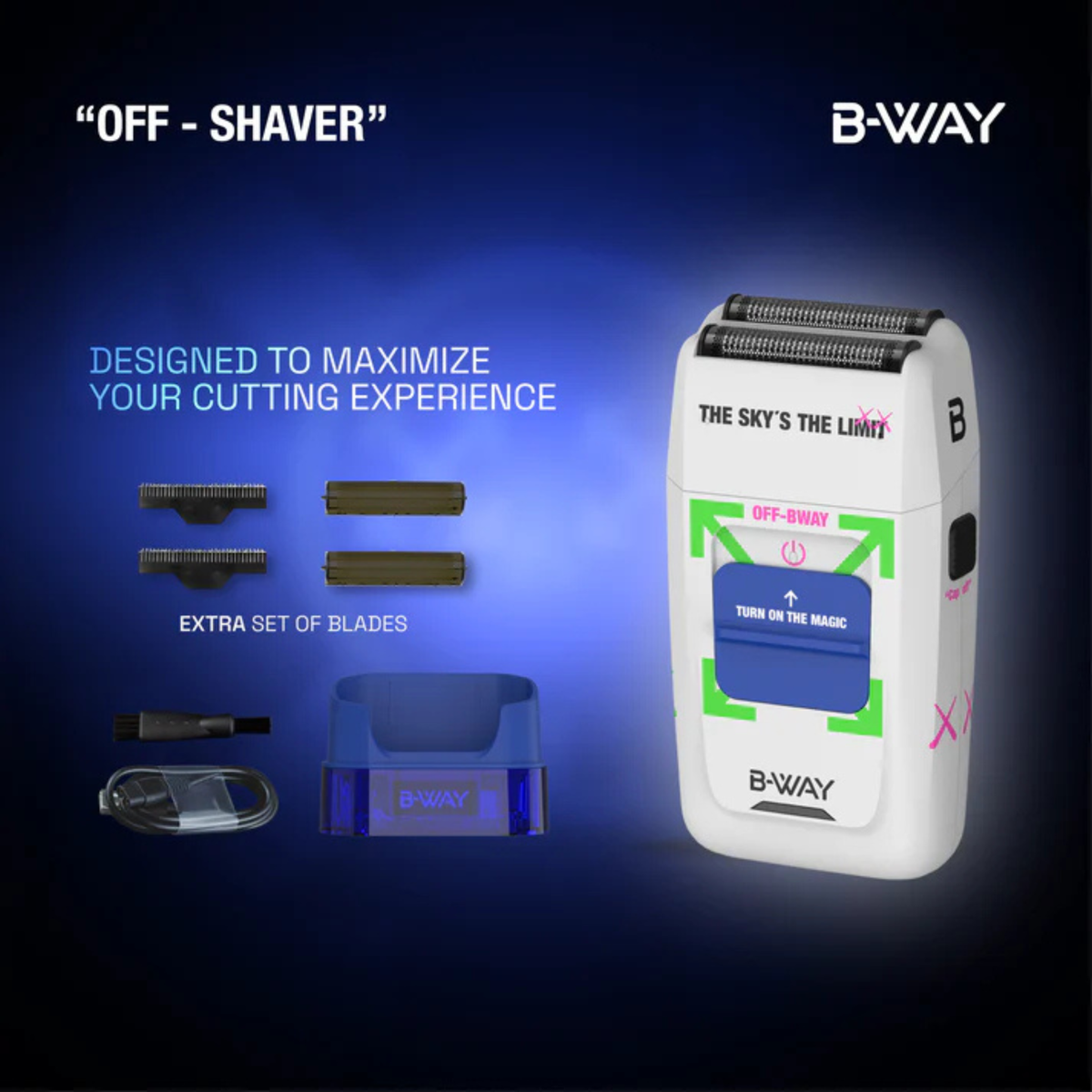 B-WAY Professional Barber Kit – Cordless Hair Clipper, Trimmer & Foil Shaver Set – Katana Clipper, CUTZ White Detail Trimmer & OFF Foil Shaver for Fades, Haircuts & Finishing