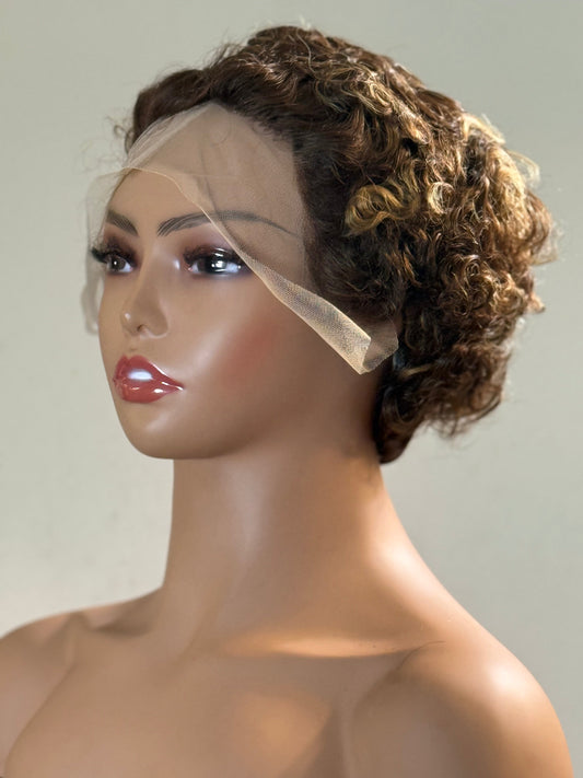 Caramel Swirl Curls Lace Front – Highlighted Curly Pixie
