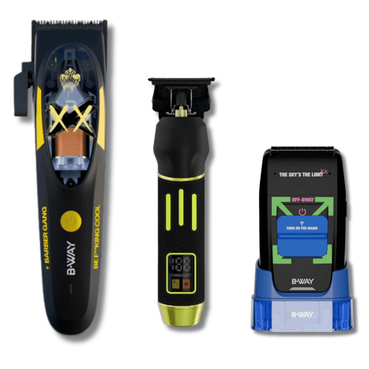 B-WAY Professional Barber Kit – Cordless Hair Clipper, Trimmer & Foil Shaver Set – B10K 10,000 RPM Clipper, Golden Gate Detail Trimmer & OFF Black Shaver for Fades, Haircuts & Finishing - Christy's Beauty & Tingz LLC