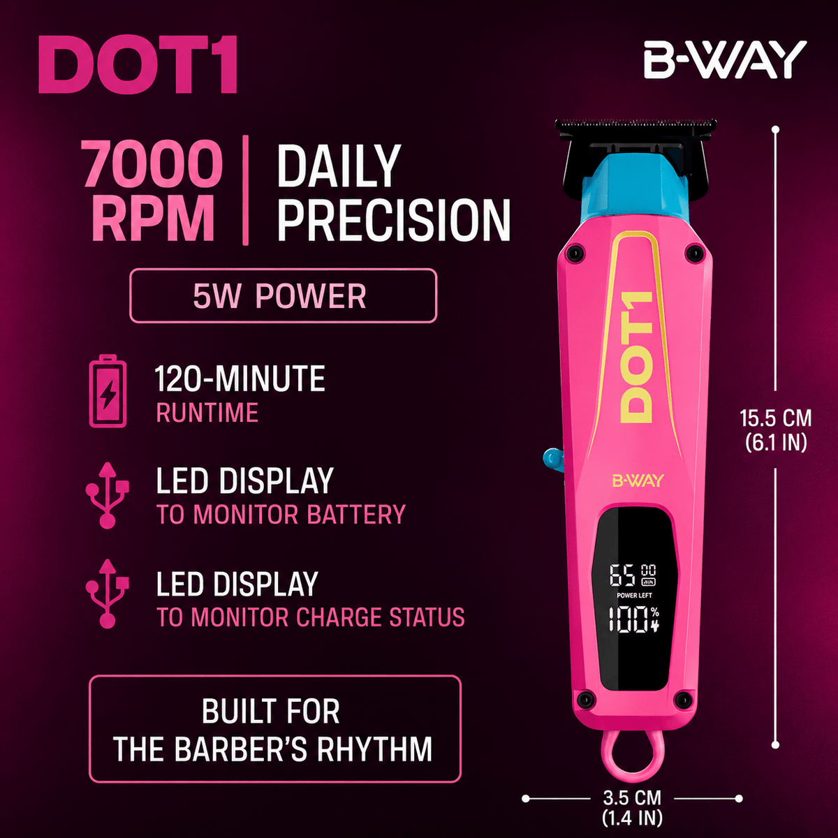 B-WAY Professional Barber Kit – Cordless Hair Clipper, Trimmer & Foil Shaver Set – New Five Clipper, DOT 1 Detail Trimmer & Zero Shaver for Fades, Haircuts, Detailing & Finishing - Christy's Beauty & Tingz LLC