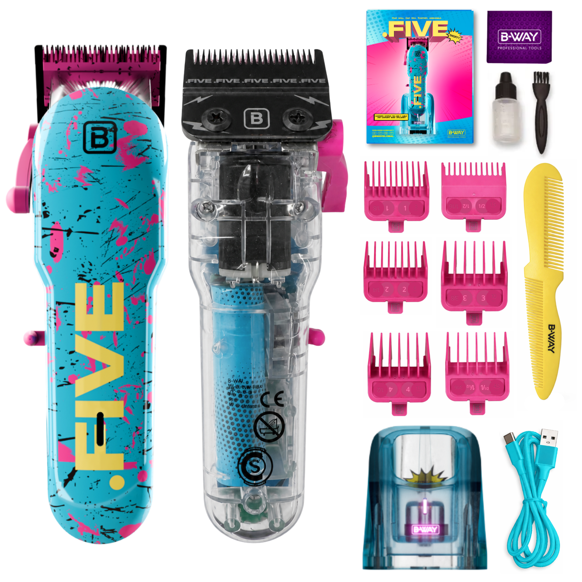 B-WAY Professional Barber Kit – Cordless Hair Clipper, Trimmer & Foil Shaver Set – New Five Clipper, DOT 1 Detail Trimmer & Zero Shaver for Fades, Haircuts, Detailing & Finishing - Christy's Beauty & Tingz LLC