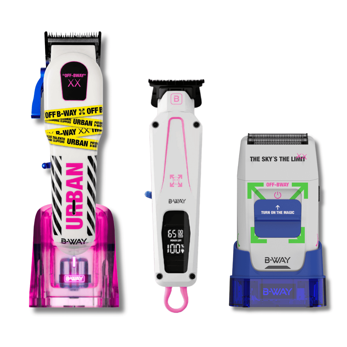 B-WAY Professional Barber Kit – Cordless Hair Clipper, Trimmer & Foil Shaver Set – Urban New Clipper, CUTZ White Detail Trimmer & OFF White Shaver for Fades, Haircuts & Finishing - Christy's Beauty & Tingz LLC