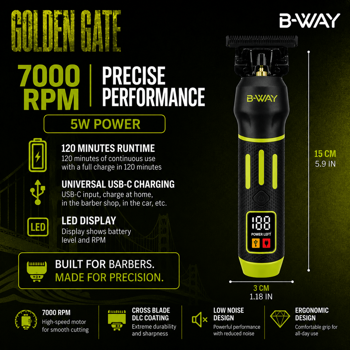 B-WAY Professional Barber Kit – Cordless Hair Clipper & Trimmer Set – Faster Clipper + Golden Gate Precision Trimmer for Fades, Haircuts, Edge-Ups, Beard Detailing & Outlining - Christy's Beauty & Tingz LLC