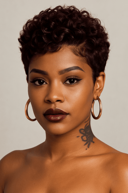 Berry Baddie –Curly Pixie Lace Front Wig (Burgundy Red)