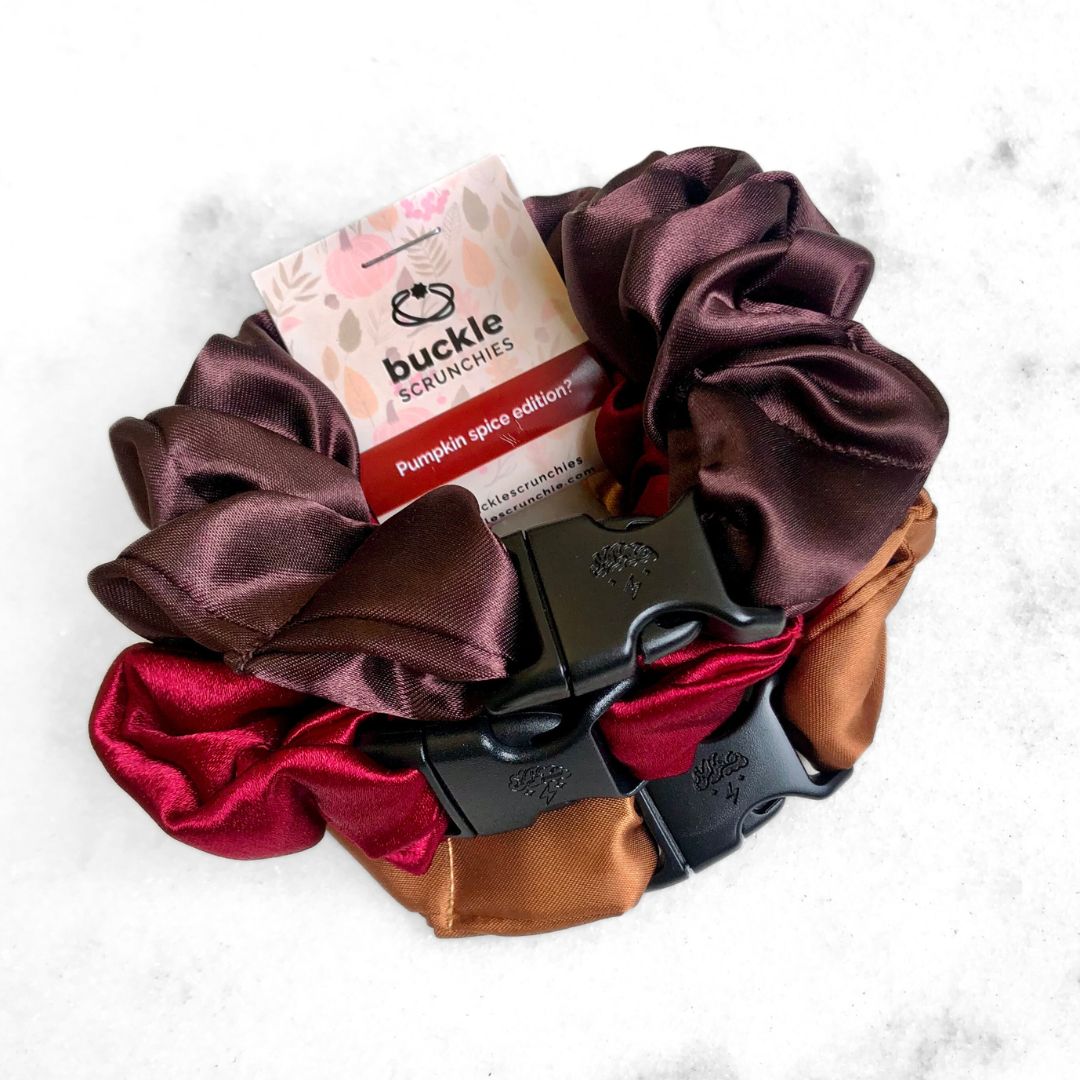 Fall Essentials - 3-Pack Autumn Halloween Buckle Scrunchies - No Snagging, No Tangles - Christy's Beauty & Tingz LLC
