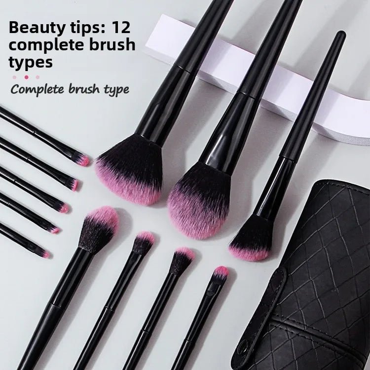 12-Piece Black Makeup Brush Set — Vacation-Ready Brushes for Full Face Application - Christy's Beauty & Tingz LLC