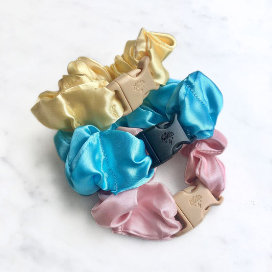 Cotton Candy - 3-Pack Vibrant Pastel Buckle Scrunchies Bundle - No Snagging, No Tangles