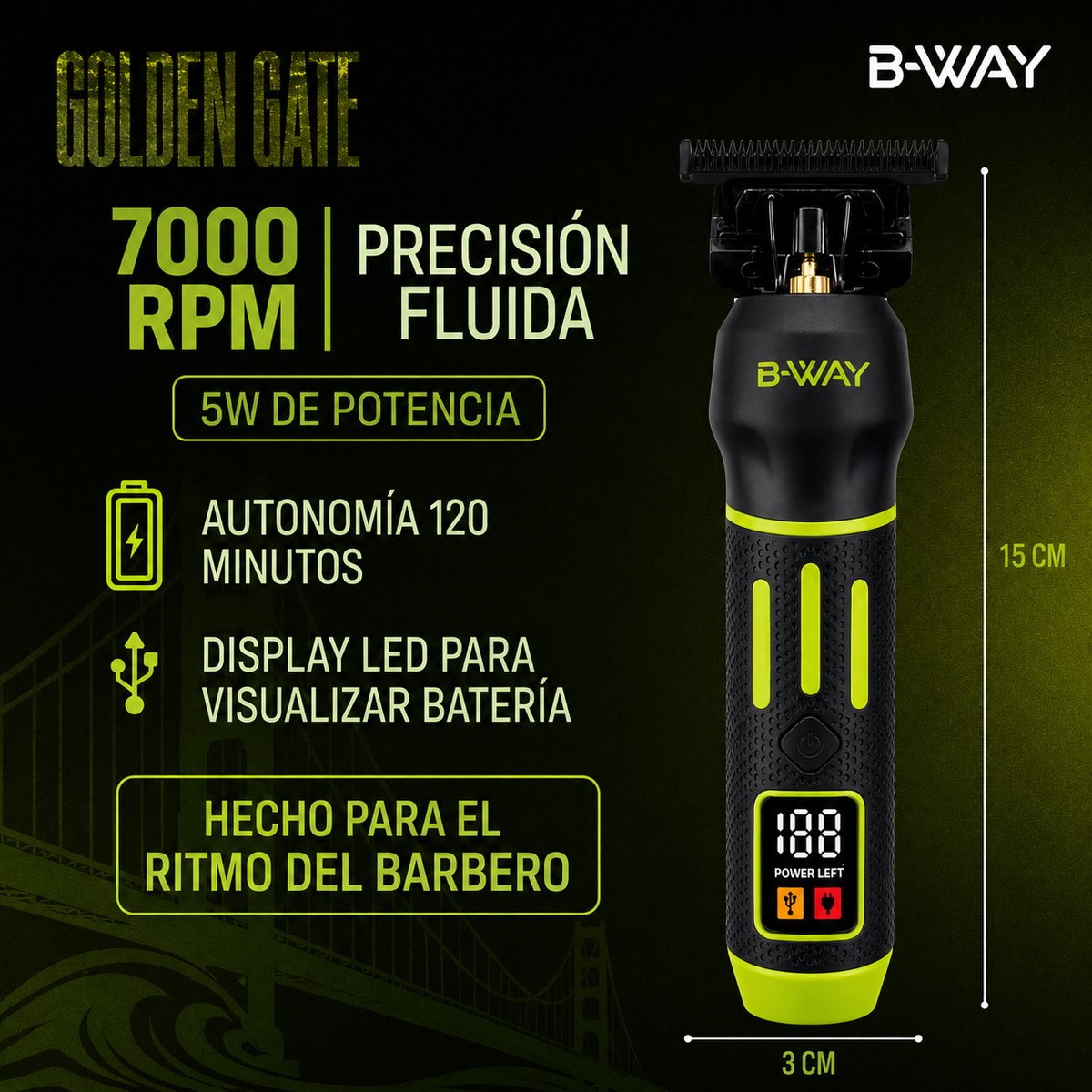 B-WAY Professional Barber Kit – Cordless Hair Clipper & Trimmer Set – Faster Clipper + Golden Gate Precision Trimmer for Fades, Haircuts, Edge-Ups, Beard Detailing & Outlining