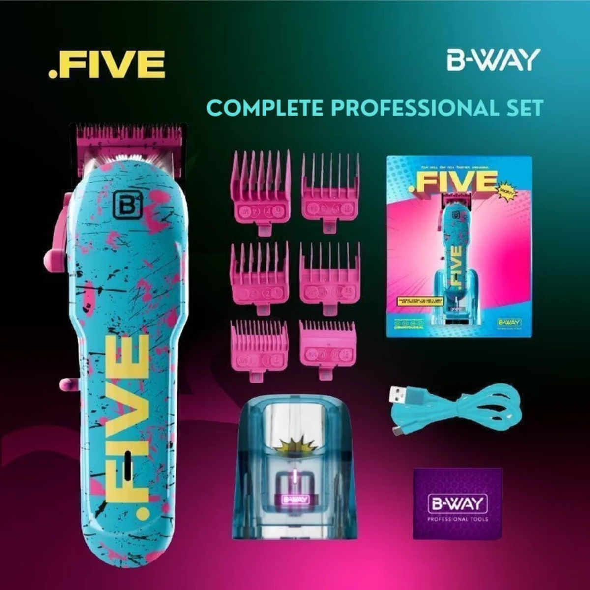 B-WAY Professional Barber Kit – Cordless Hair Clipper, Trimmer & Foil Shaver Set – New Five Clipper, DOT 1 Detail Trimmer & Zero Shaver for Fades, Haircuts, Detailing & Finishing
