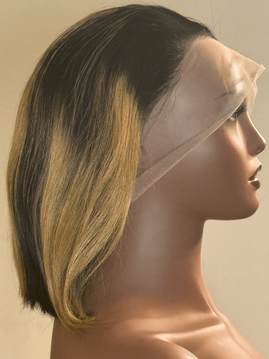 Highlight Hustle – Straight Bob Lace Front Wig (Black w/ Blonde Streaks)