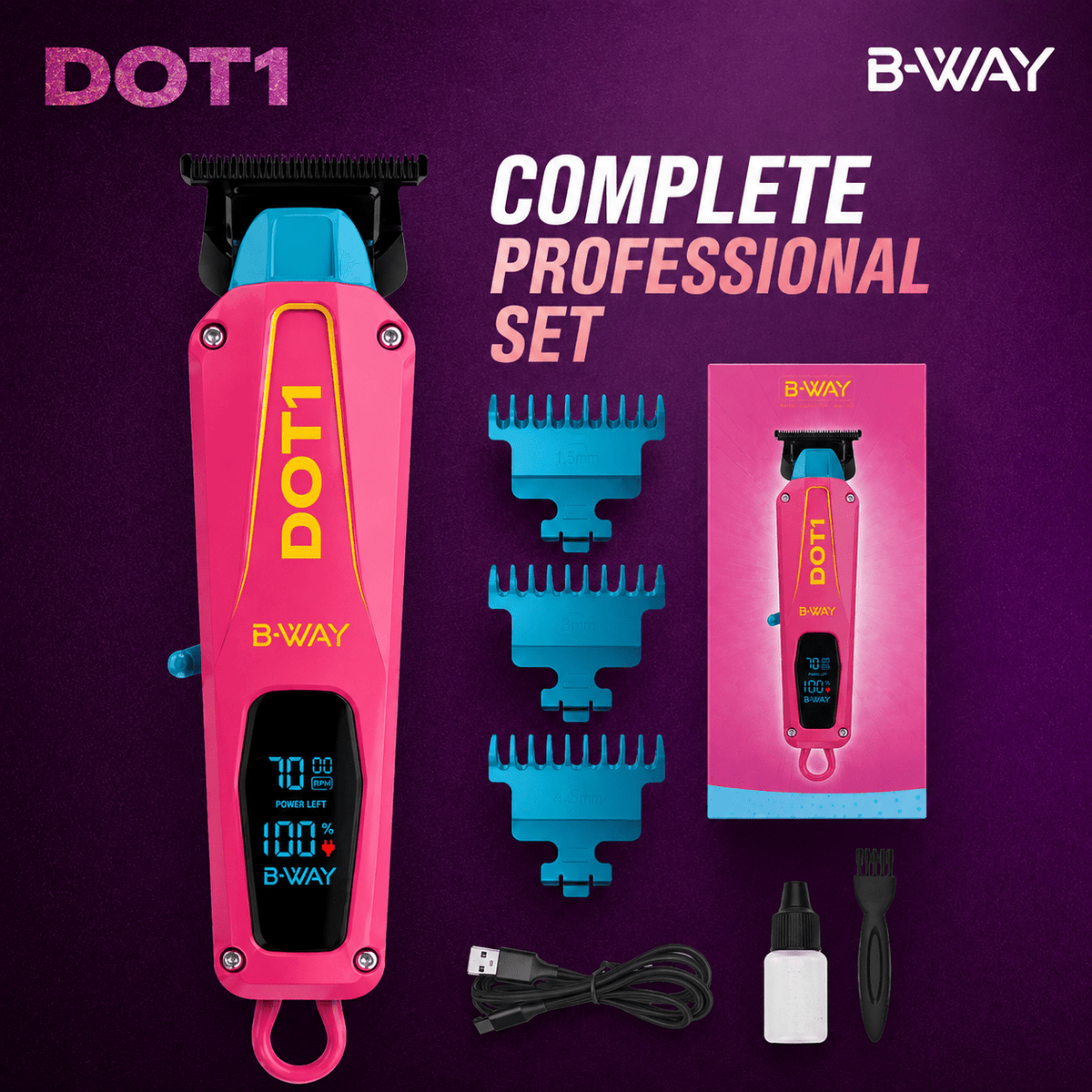 B-WAY DOT1 Pink Professional Cordless Trimmer – 7,000 RPM - Christy's Beauty & Tingz LLC