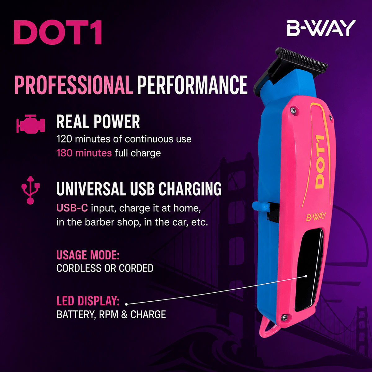 B-WAY DOT1 Pink Professional Cordless Trimmer – 7,000 RPM - Christy's Beauty & Tingz LLC