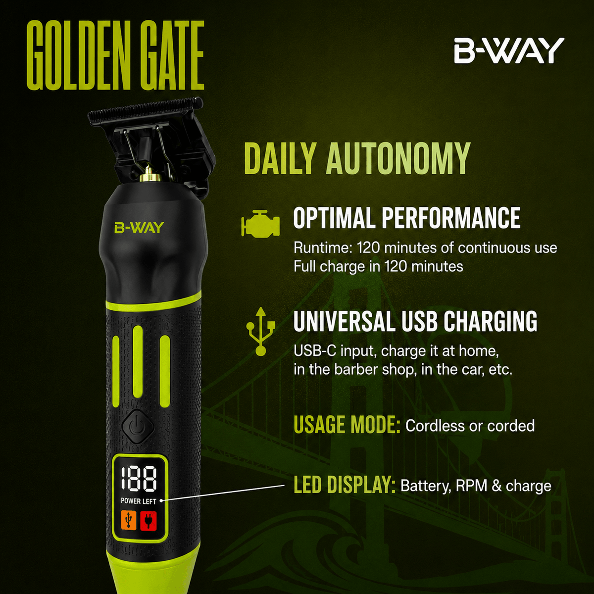 B-WAY Golden Gate Professional Cordless Trimmer – 7,000 RPM - Christy's Beauty & Tingz LLC