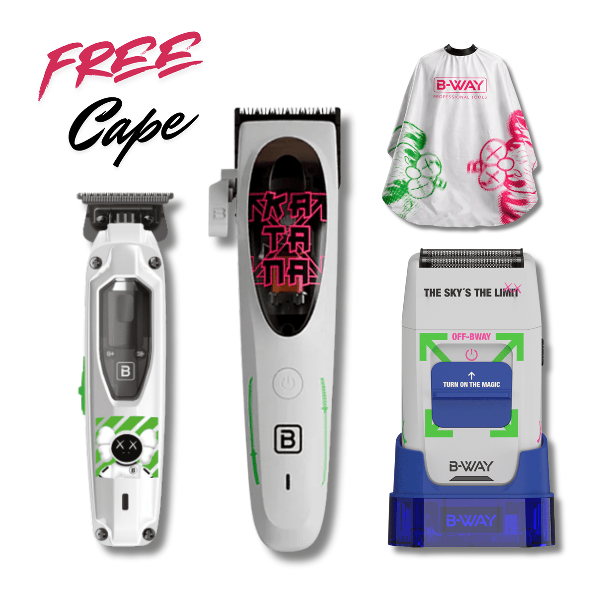 B-Way Katana Clipper, T-Pro Trimmer, Off-Shaver - 3 in 1 Set FREE cape - Christy's Beauty & Tingz LLC