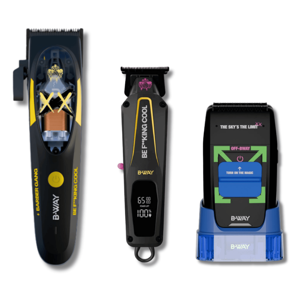 B-WAY Professional Barber Clipper Trimmer & Foil Shaver Set – B10K Hair Clipper, CUTZ Dark Trimmer & OFF Black Shaver – Cordless 3-in-1 Barber Grooming Kit for Fades, Outlining & Finishing - Christy's Beauty & Tingz LLC
