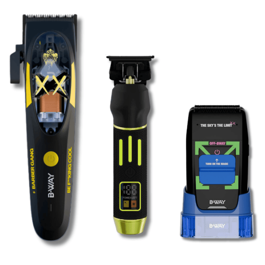 B-WAY Professional Barber Kit – Cordless Hair Clipper, Trimmer & Foil Shaver Set – B10K 10,000 RPM Clipper, Golden Gate Detail Trimmer & OFF Black Shaver for Fades, Haircuts & Finishing - Christy's Beauty & Tingz LLC