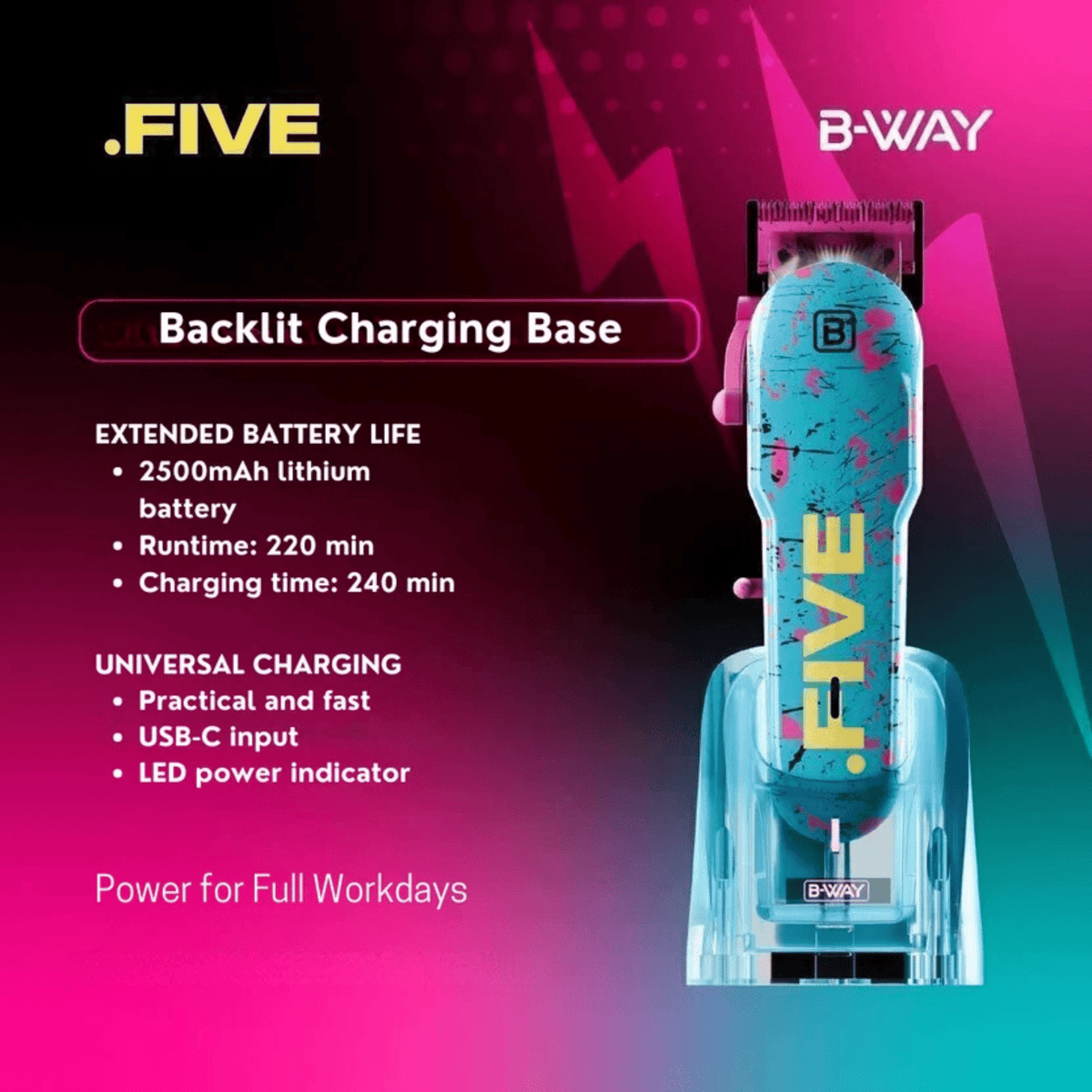 B-WAY Professional Barber Kit – Cordless Hair Clipper, Trimmer & Foil Shaver Set – New Five Clipper, DOT 1 Detail Trimmer & Zero Shaver for Fades, Haircuts, Detailing & Finishing - Christy's Beauty & Tingz LLC