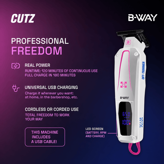 B-WAY Professional Barber Kit – Cordless Hair Clipper, Trimmer & Foil Shaver Set – Urban New Clipper, CUTZ White Detail Trimmer & OFF White Shaver for Fades, Haircuts & Finishing - Christy's Beauty & Tingz LLC
