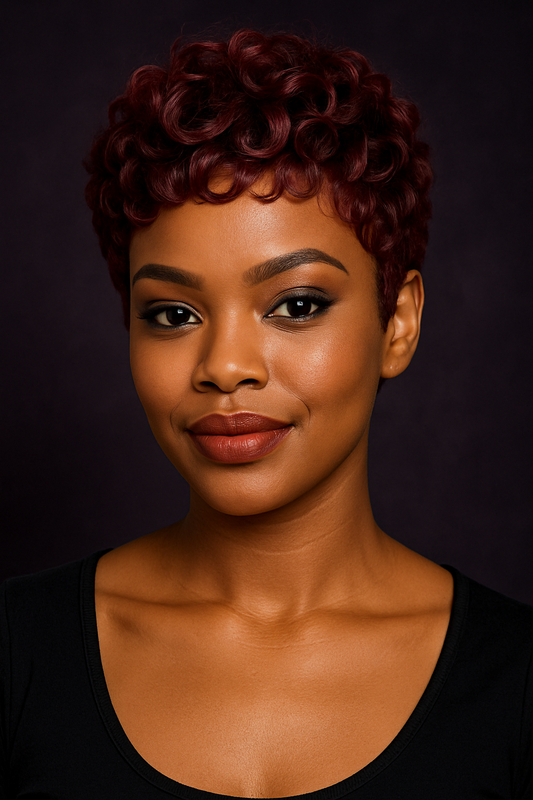 Berry Baddie –Curly Pixie Lace Front Wig (Burgundy Red)