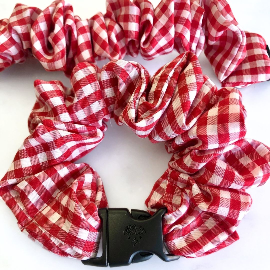 Gingham Red Buckle Scrunchie - No Snagging, No Tangles - Christy's Beauty & Tingz LLC