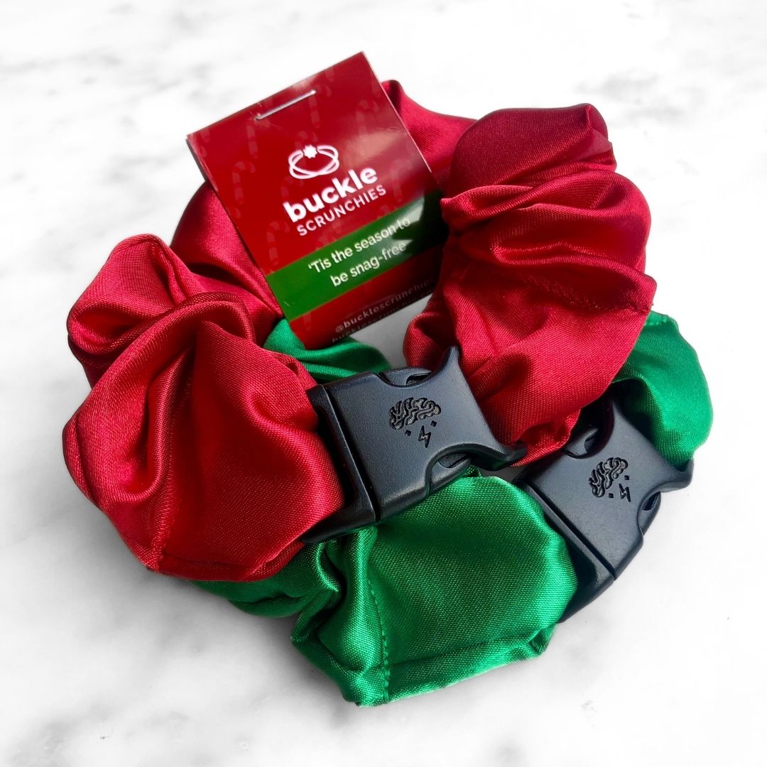 Jolly Duo - 2-Pack Christmas Holiday Buckle Scrunchies - No Snagging, No Tangles - Christy's Beauty & Tingz LLC