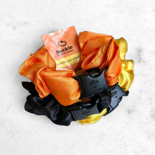 Trick or Treat Halloween Bundle - 3-Pack Fall Buckle Scrunchies - No Snagging, No Tangles - Christy's Beauty & Tingz LLC