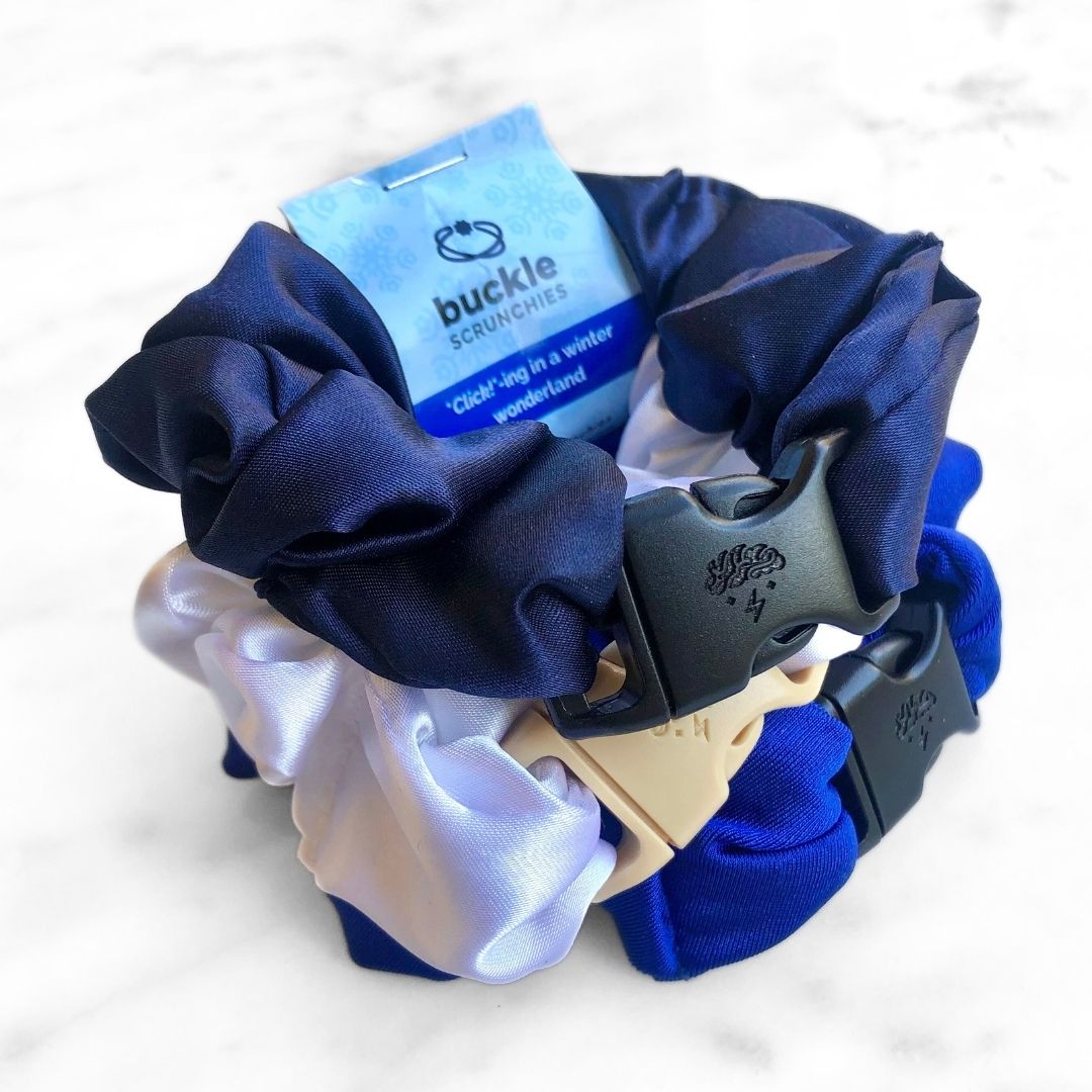 Winter Wonderland Bundle - 3-Pack Hanukkah Holiday Buckle Scrunchies - No Snagging, No Tangles - Christy's Beauty & Tingz LLC