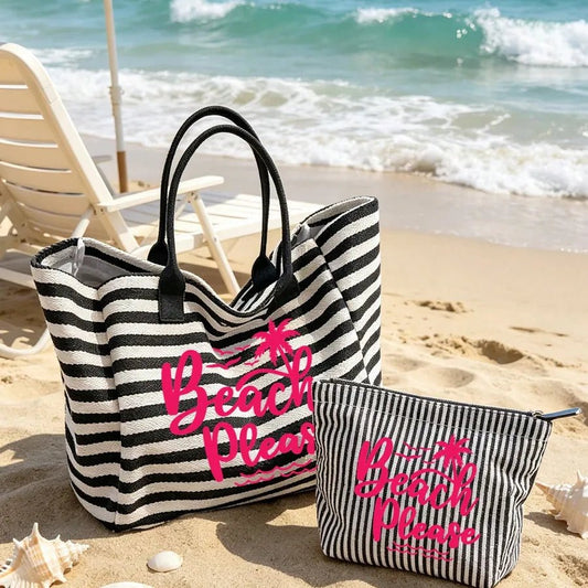 Women’s Canvas Handbag Featuring Letter Pattern, Stylish and Durable for Everyday Use - Christy's Beauty & Tingz LLC