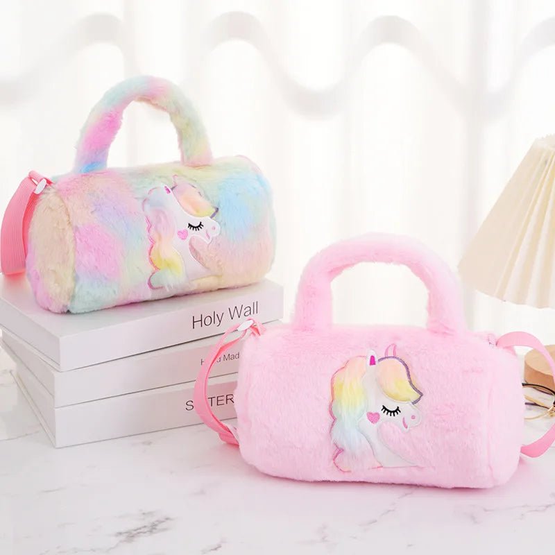 Women's Plush Cartoon Cute Cylindrical Zipper Handbag - Christy's Beauty & Tingz LLC